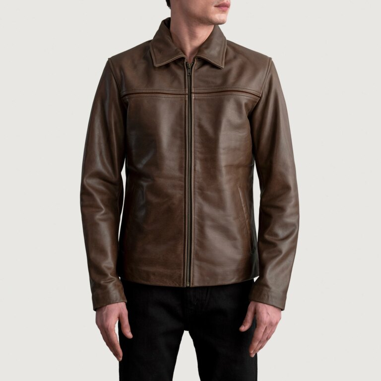 Mens Mystical Pullup Brown Leather Jacket Close Front-5-1724140566301